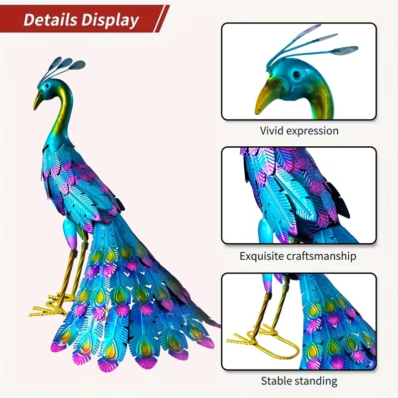 Elegant Metal Peacock Statue