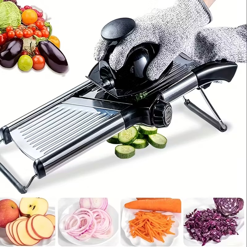 Professional Stainless Steel Vegetable Slicer | Adjustable Mandoline Slicer with 5 Blades
