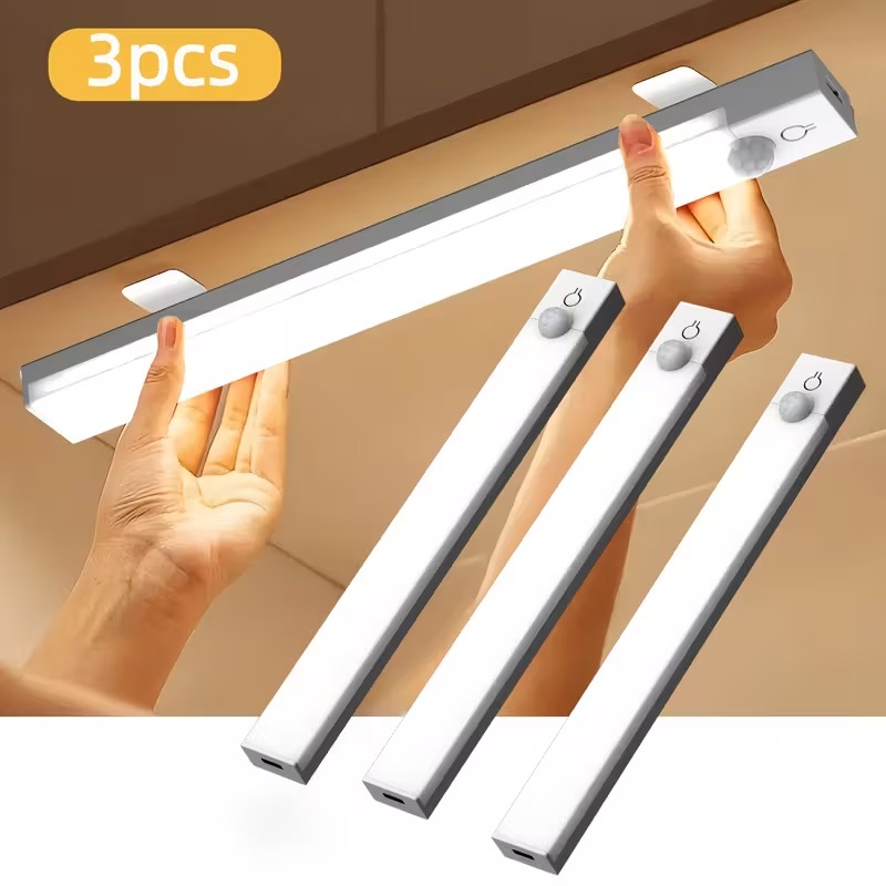 3pcs LED Motion Sensor - Dimmable Cabinet Lights, USB Rechargeable, 3Color Modes (3000K/4500K/6000K), Night Light