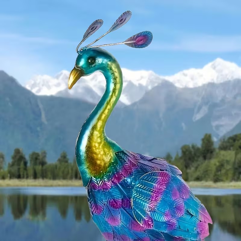 Elegant Metal Peacock Statue