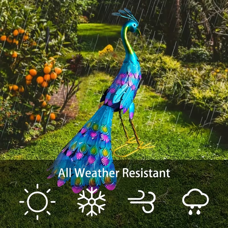 Elegant Metal Peacock Statue