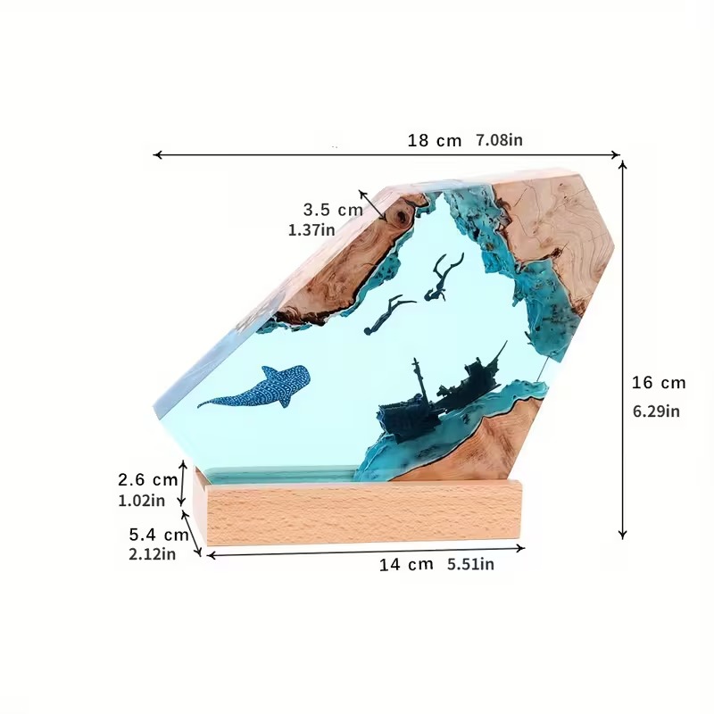 6-Inch, Ocean Wood Resin Light - Multifunctional,Adjustable Glow