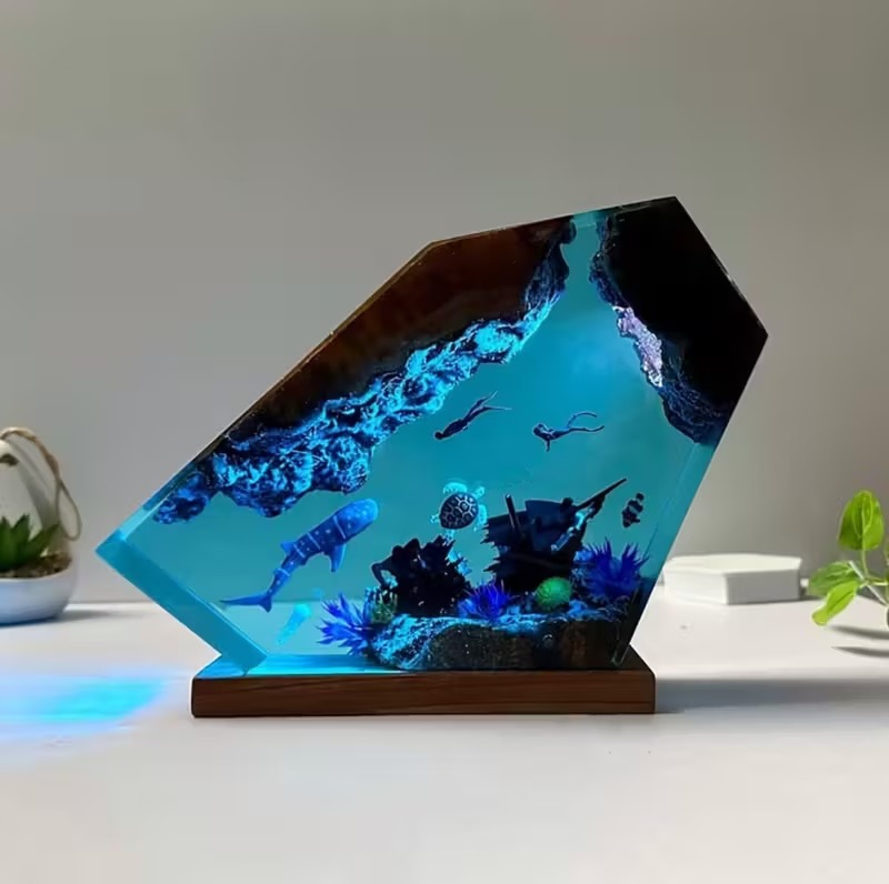 6-Inch, Ocean Wood Resin Light - Multifunctional,Adjustable Glow