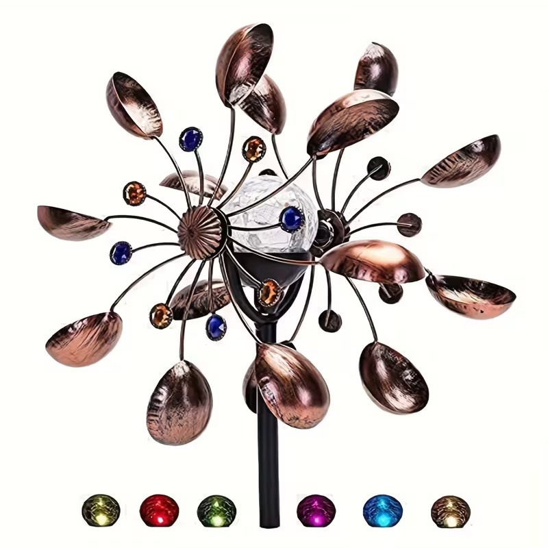1pc Wind Spinner Outdoor with LED Glass Ball & Kinetic Wind Spinner - Dual-Direction Rotating Metal Wind Turbine
