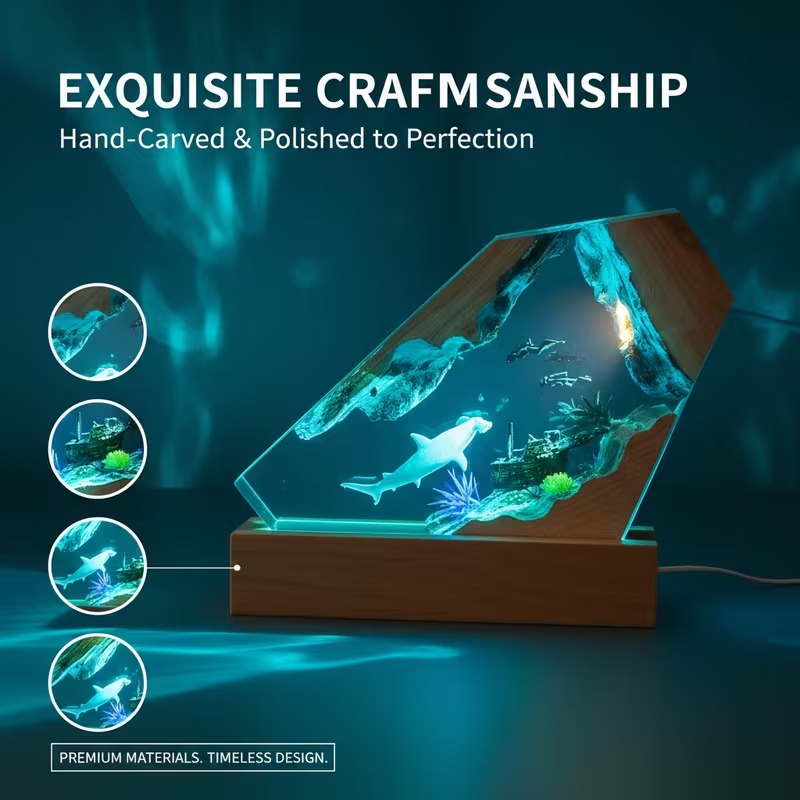 6-Inch, Ocean Wood Resin Light - Multifunctional,Adjustable Glow