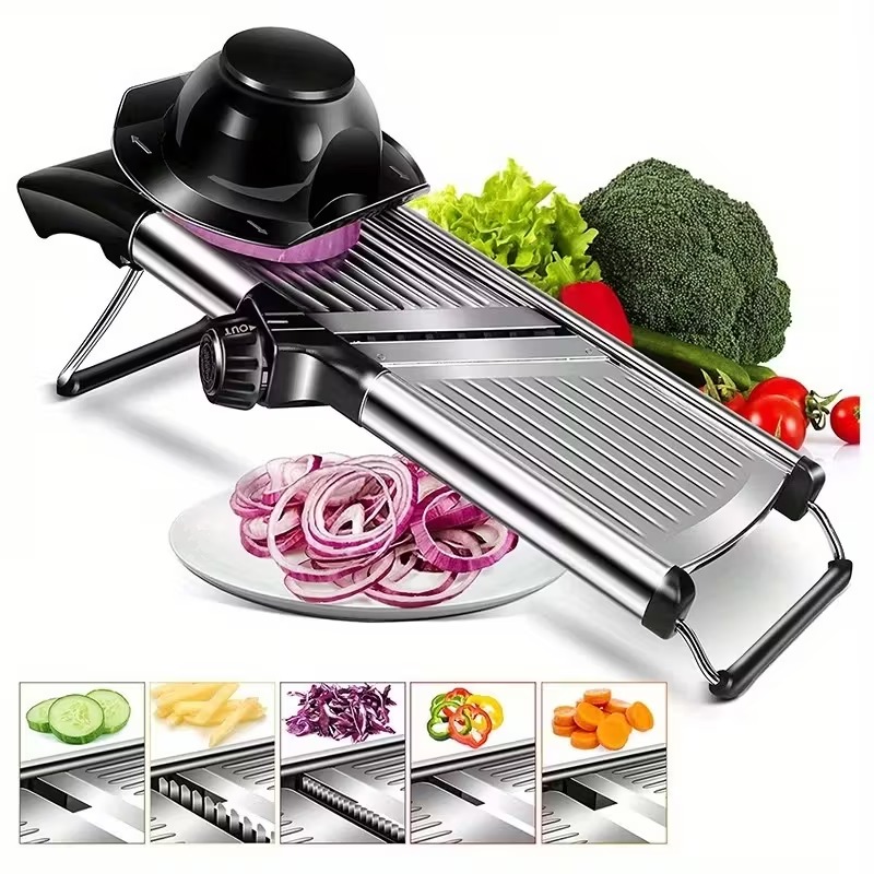 Professional Stainless Steel Vegetable Slicer | Adjustable Mandoline Slicer with 5 Blades