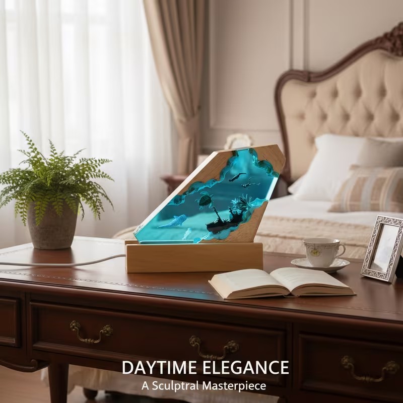 6-Inch, Ocean Wood Resin Light - Multifunctional,Adjustable Glow