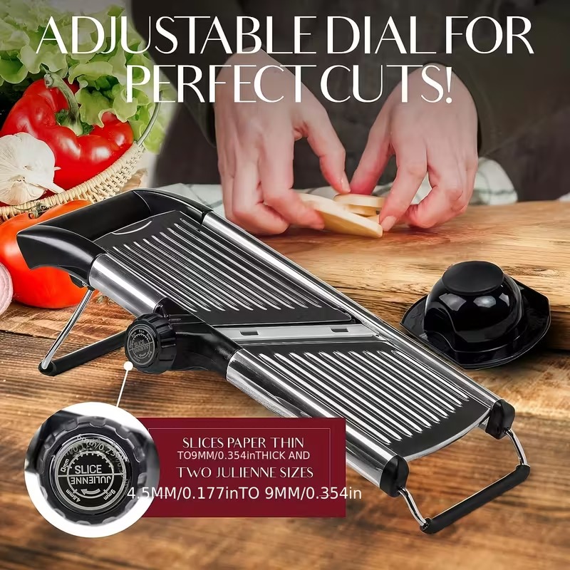 Professional Stainless Steel Vegetable Slicer | Adjustable Mandoline Slicer with 5 Blades
