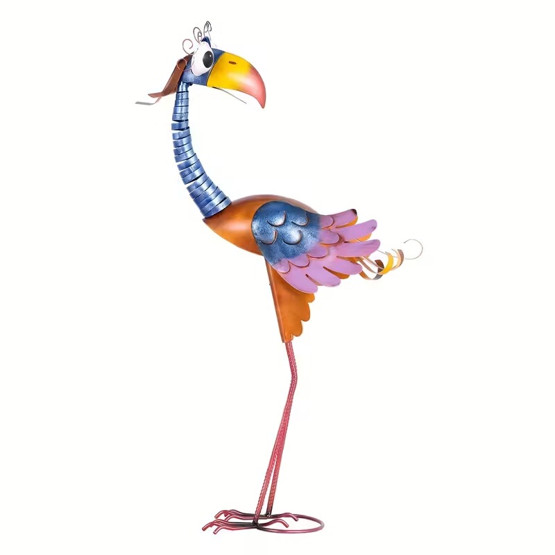 Metal Garden Bird Statue 31.2 Inch Cartoon Toucan Sculpture, Iron Bird Sculpture, Handmade Art Painting, High-Quality Paint, Standing Animal Decor