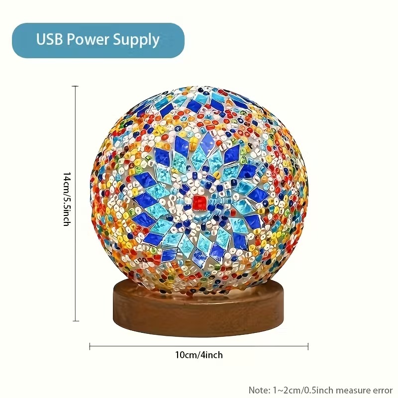 1pc Bohemian Style Creative Glass Table Lamp Decoration Night Light with USB Power and Switch