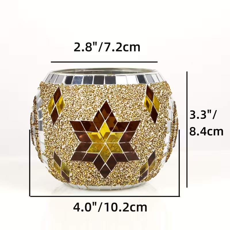 3pcs Handcrafted Mosaic Candle Holder Set - Colorful Glass Tea Light Holders with Star & Moon Designs