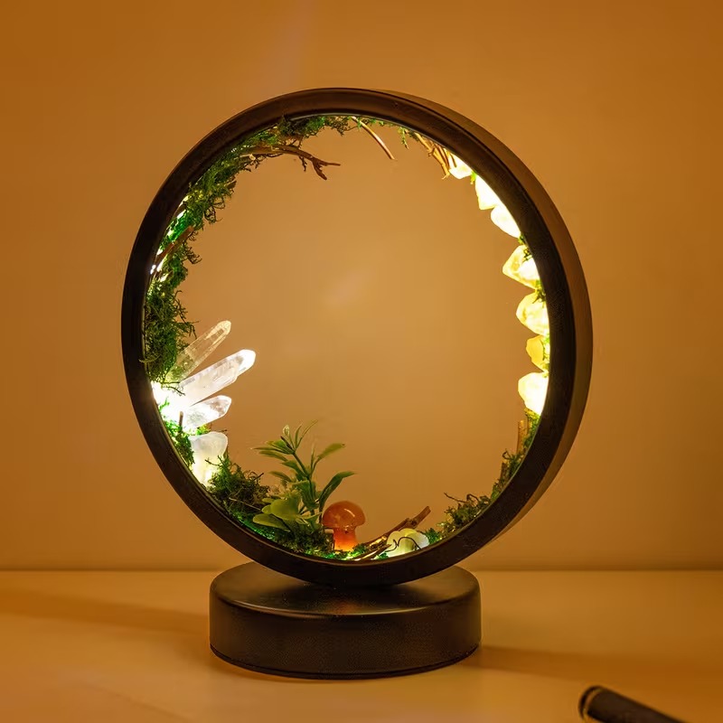 1pc LED Rechargeable Bedside Lamp Natural Quartz Forest Nightlight Bedroom Desk Network Circle Decorative Light
