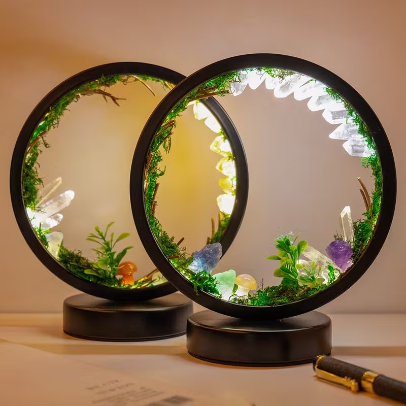 1pc LED Rechargeable Bedside Lamp Natural Quartz Forest Nightlight Bedroom Desk Network Circle Decorative Light