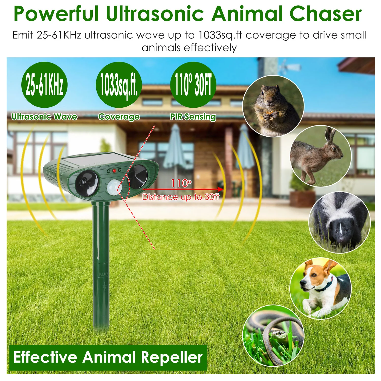 2026 Solar Ultrasonic Animal Rat Repeller Repellent PIR Motion