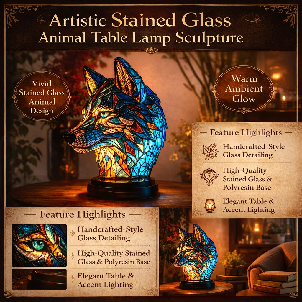 2026 Lamp Stained Glass Animal Table Accent Light Sculpture