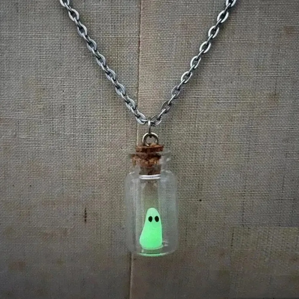 2026 Glowing Captured Spooky Ghost Bottle Necklace