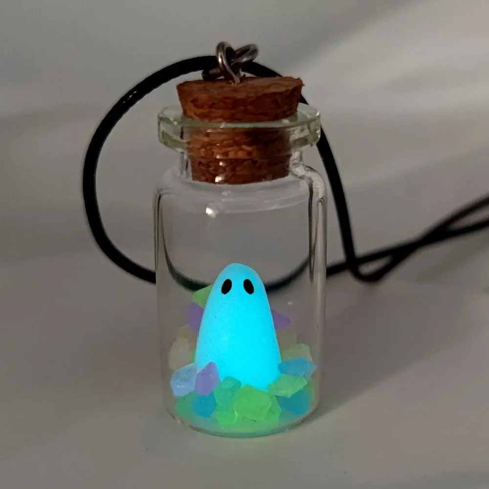 2026 Glowing Captured Spooky Ghost Bottle Necklace