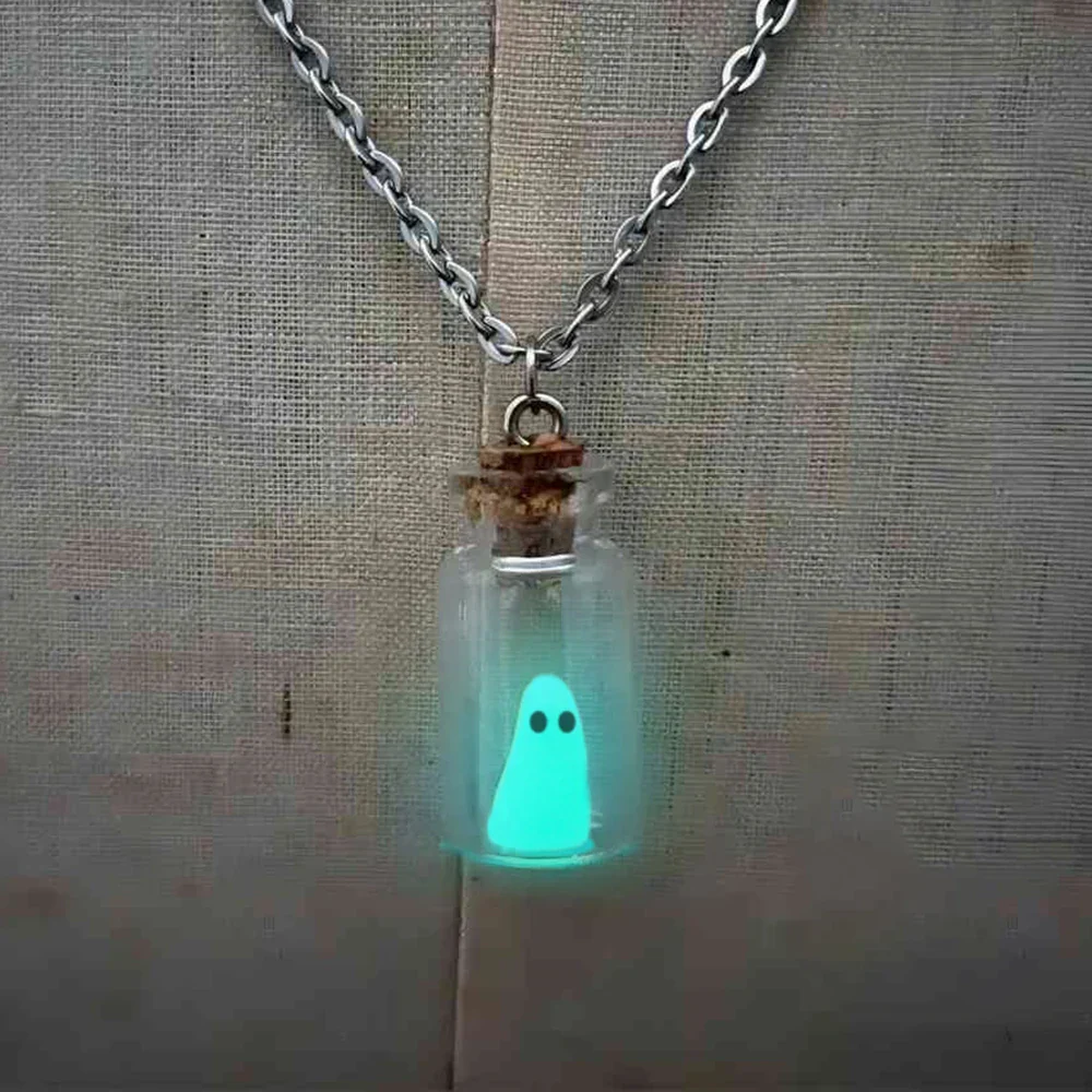 2026 Glowing Captured Spooky Ghost Bottle Necklace