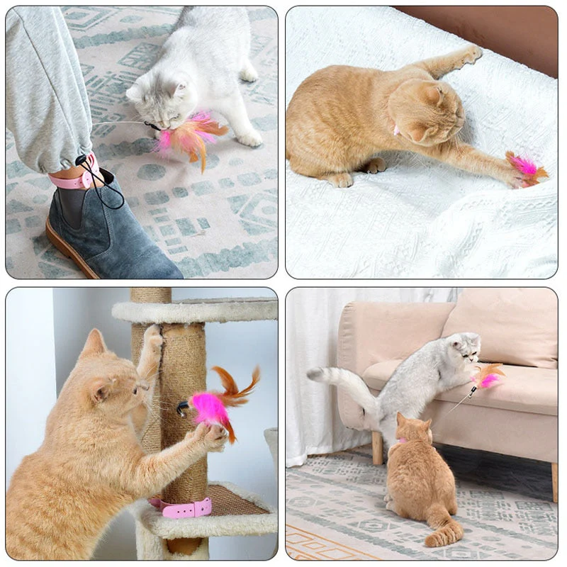 2026 Fluffy Feather Interactive Cat Collar Toy