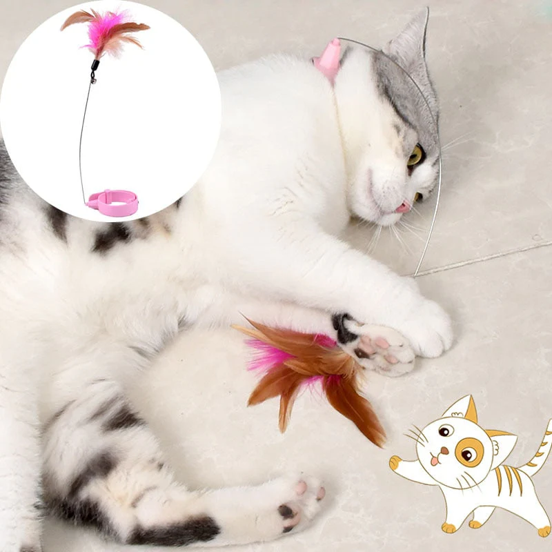 2026 Fluffy Feather Interactive Cat Collar Toy