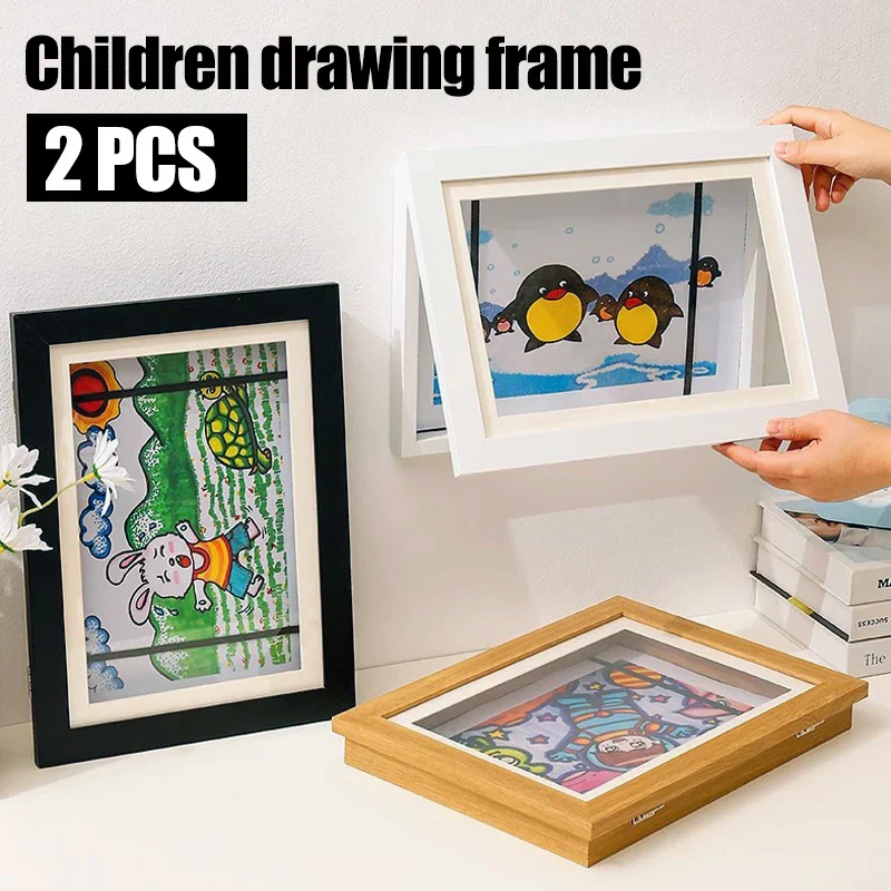 2026 Magnetic Wooden Kids Easy Open Art Frame