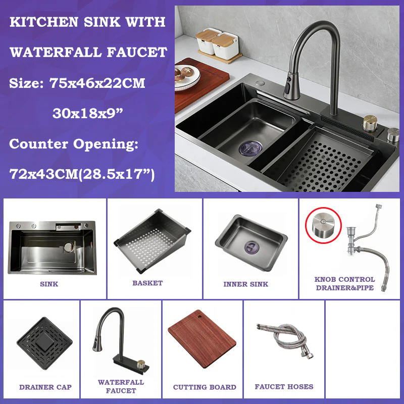 2026 Elegant Stainless Steel Waterfall Kitchen Sink