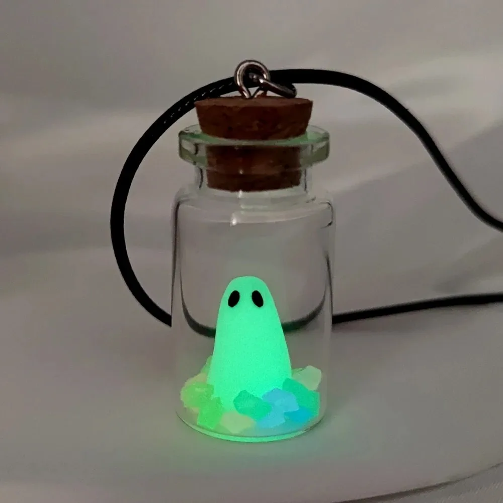 2026 Glowing Captured Spooky Ghost Bottle Necklace