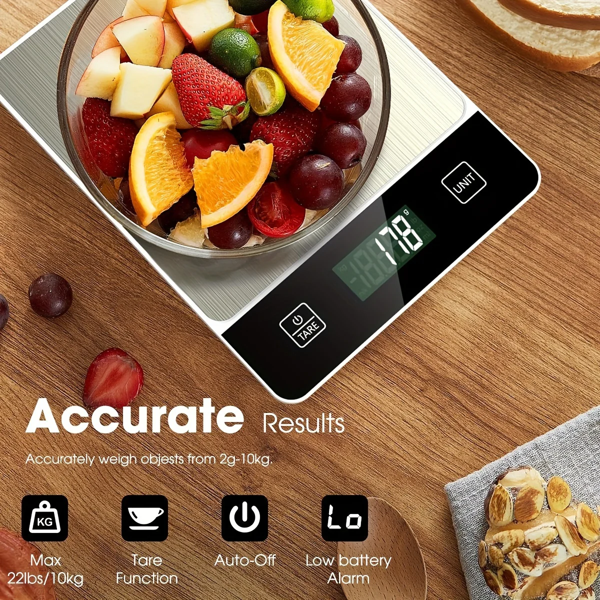 Kitchen Scale Digital Stainless Steel 22lb Food Measuring Scale