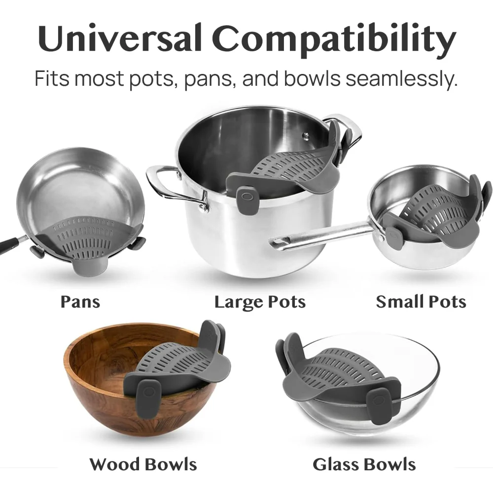 Kitchen Strainer Clip Style Pot Pasta Colander Silicone