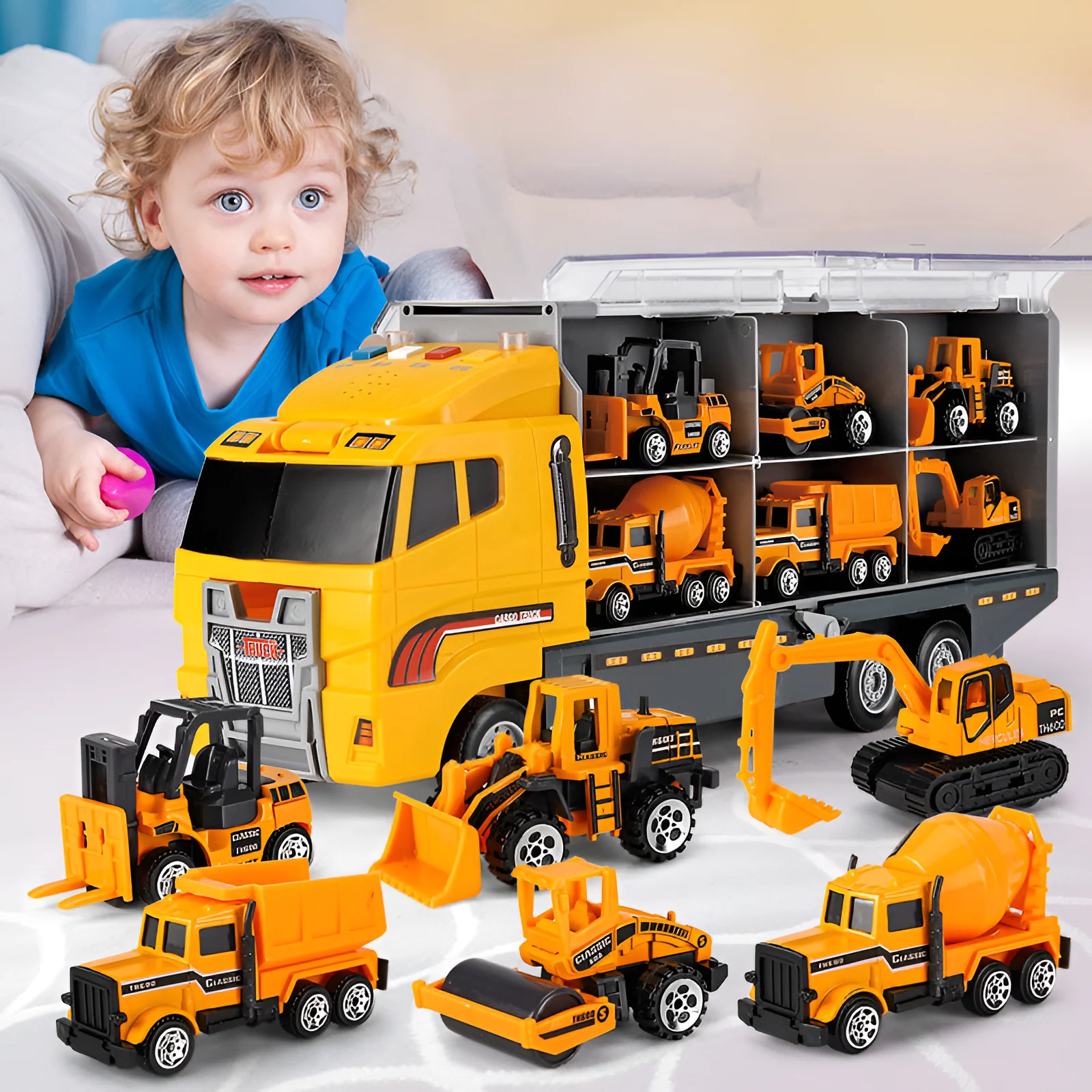 Toy Construction Vehicle Set Alloy Mini Truck Play Carrier Kit