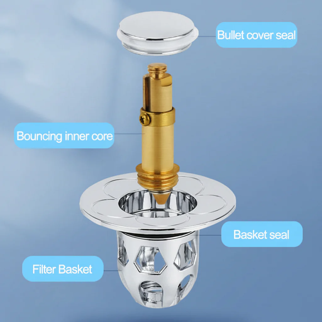 Sink Drain Stopper Pop Up Stainless Steel Anti Clog Bathroom Plug