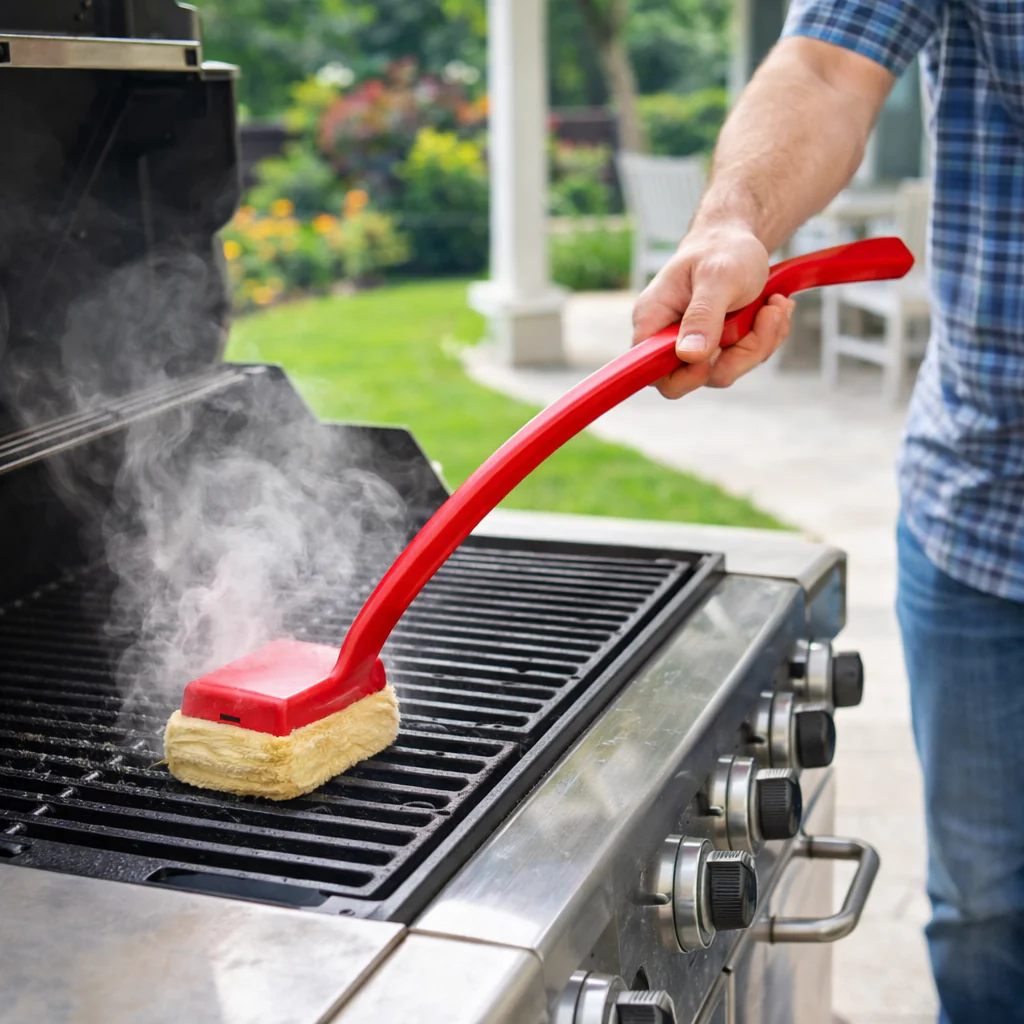 Grill Cleaning Brush Steam Scrub Pad Long Handle BBQ Cleaner
