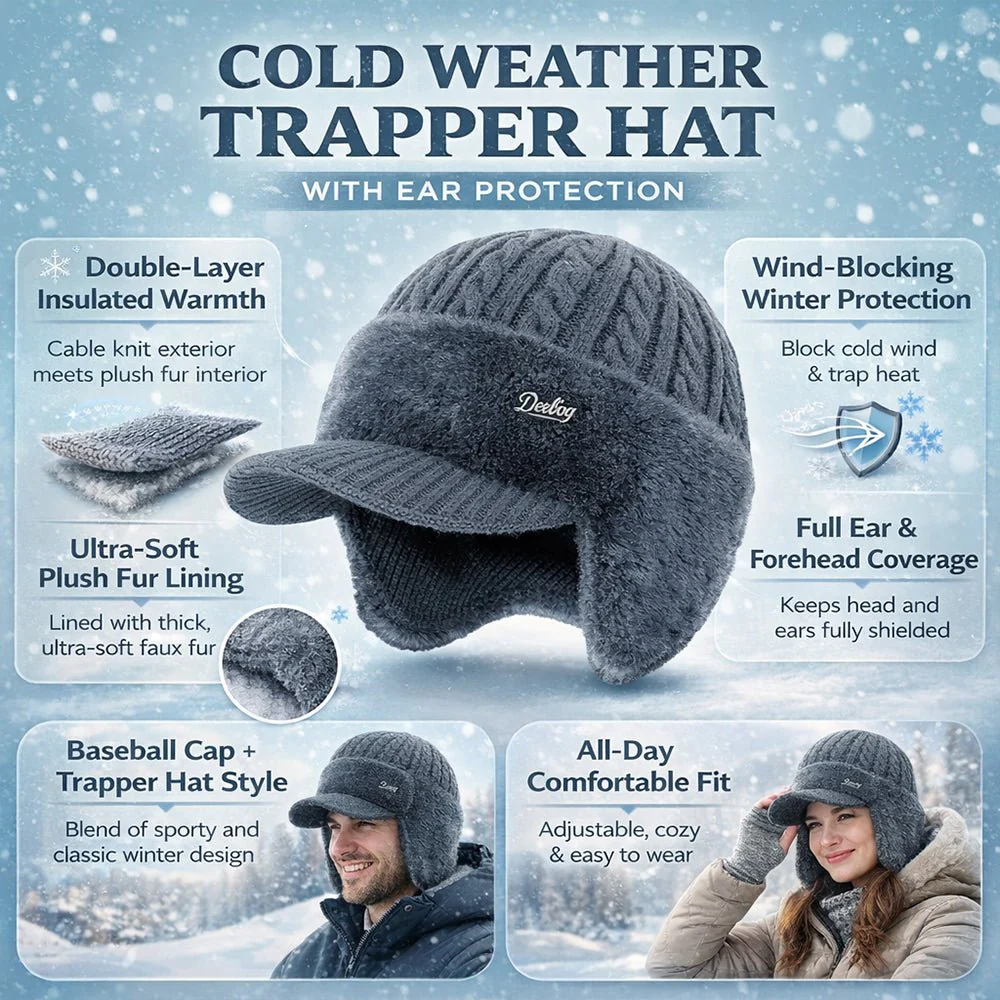 Winter Hat Trapper Ear Protection Windproof Fur Lined Cap