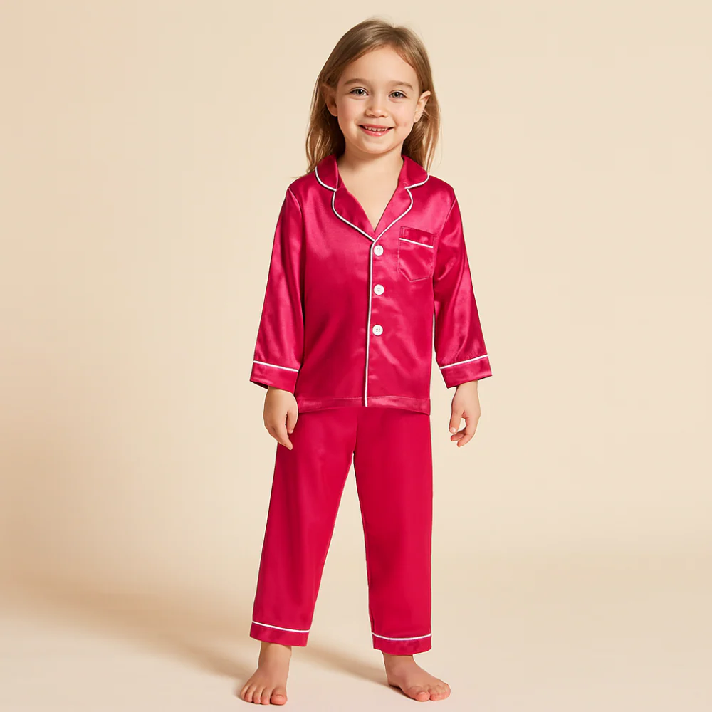Kids Pajama Set Button Top Pants Sleepwear