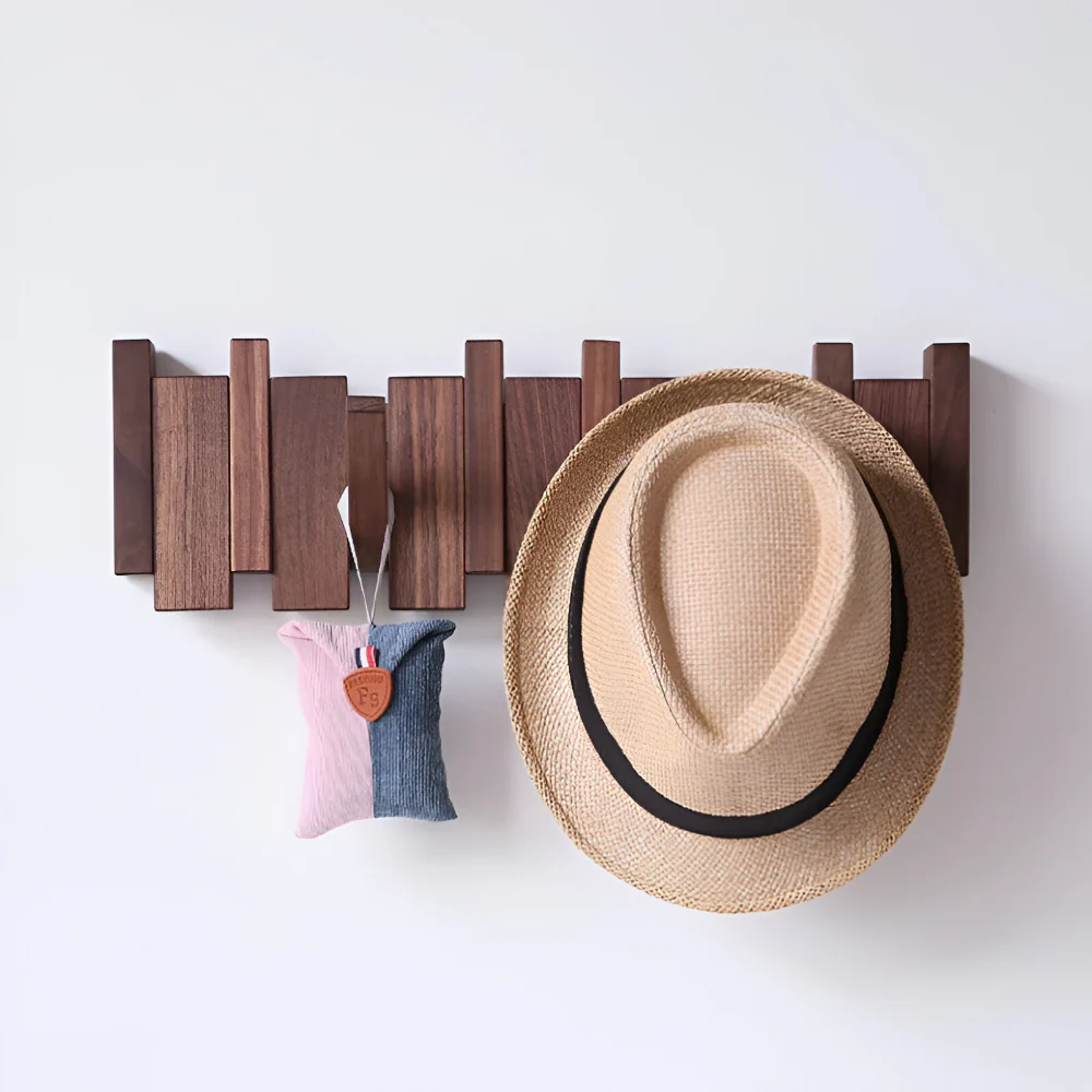 Coat Rack Wooden Wall Mounted Foldable Hook Storage Design