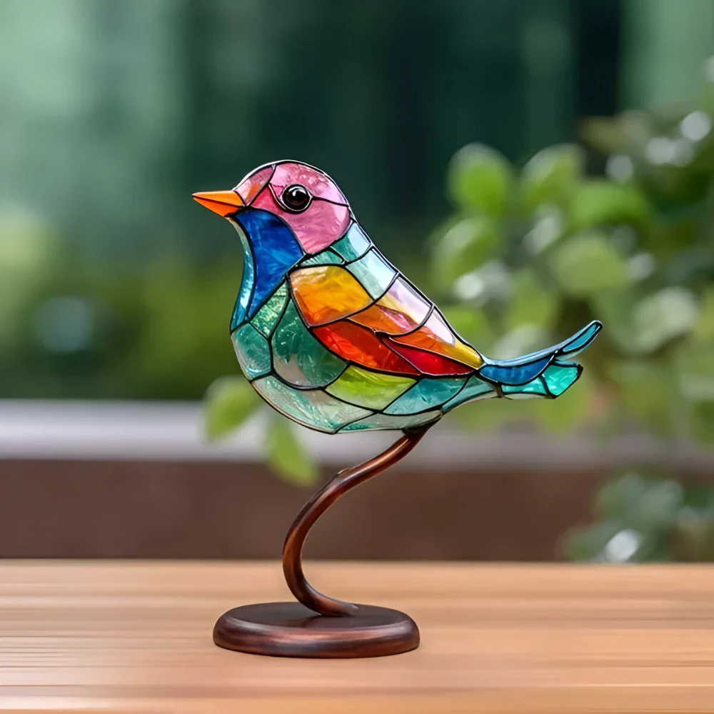 Home Decor Glass Bird Sculpture Table Accent Colored Figurine