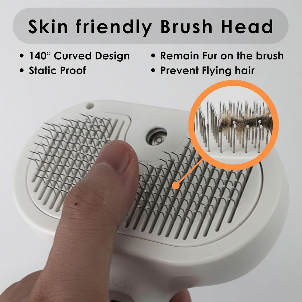 Pet Grooming Brush Self Cleaning Silicone Massage Spray Comb