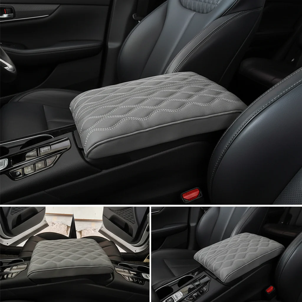 Car Armrest Cushion Memory Foam Leather Center Console Cover