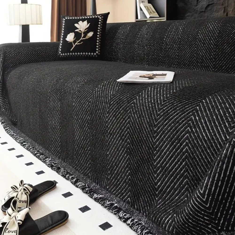Sofa Cover Herringbone Stripe Non Slip Microfiber Couch Protector