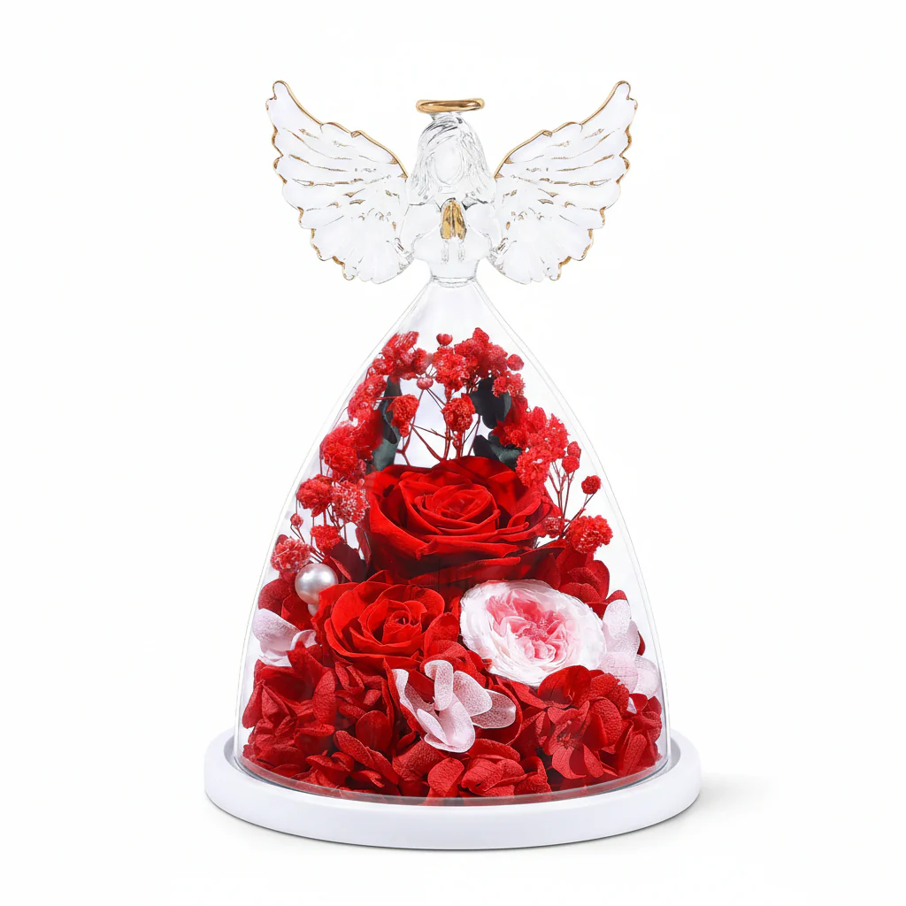 Flower Gift Glass Dome Preserved Rose Angel Light Display