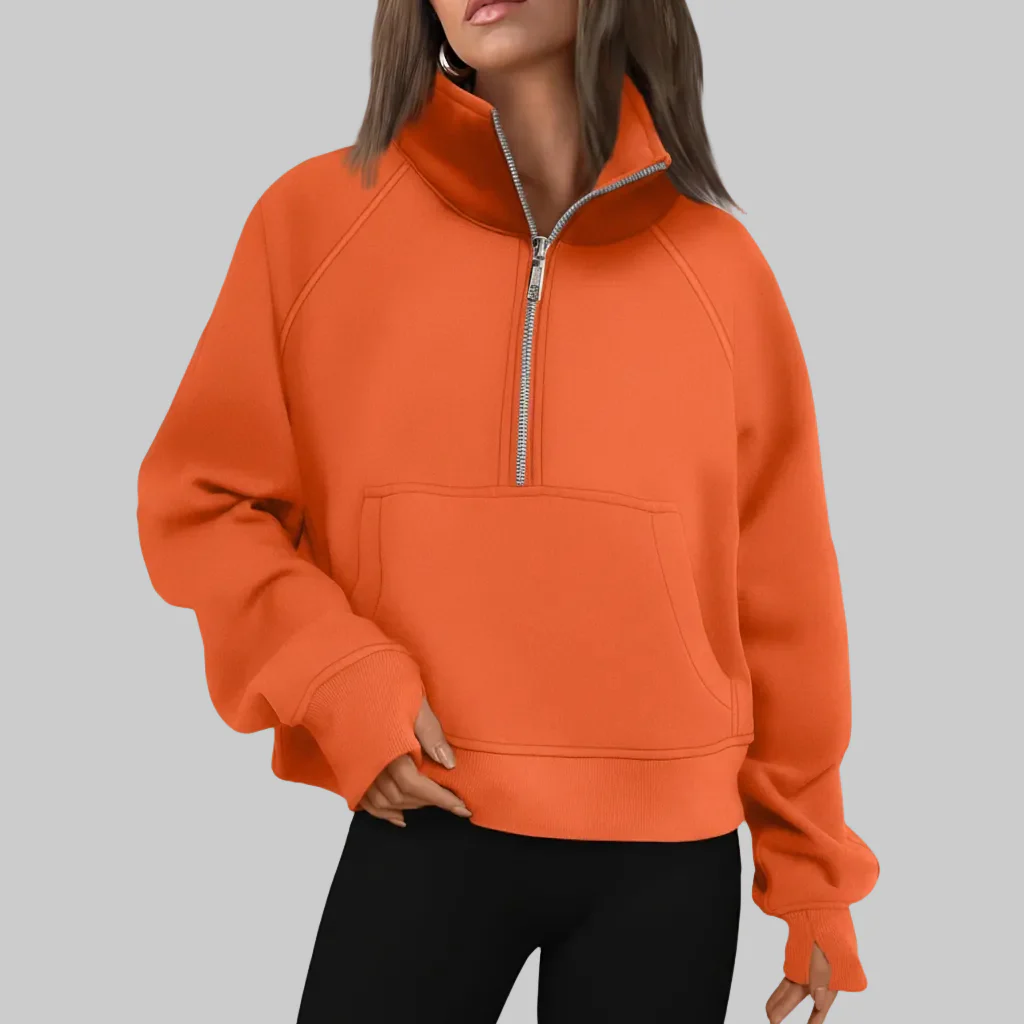 Cozy Sweatshirt Half Zip Fleece Cropped Pullover Women