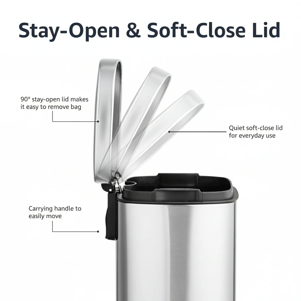 Trash Can Small Bathroom Stainless Steel Soft Close Pedal Bin