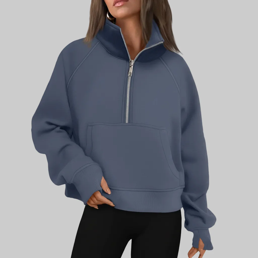 Cozy Sweatshirt Half Zip Fleece Cropped Pullover Women