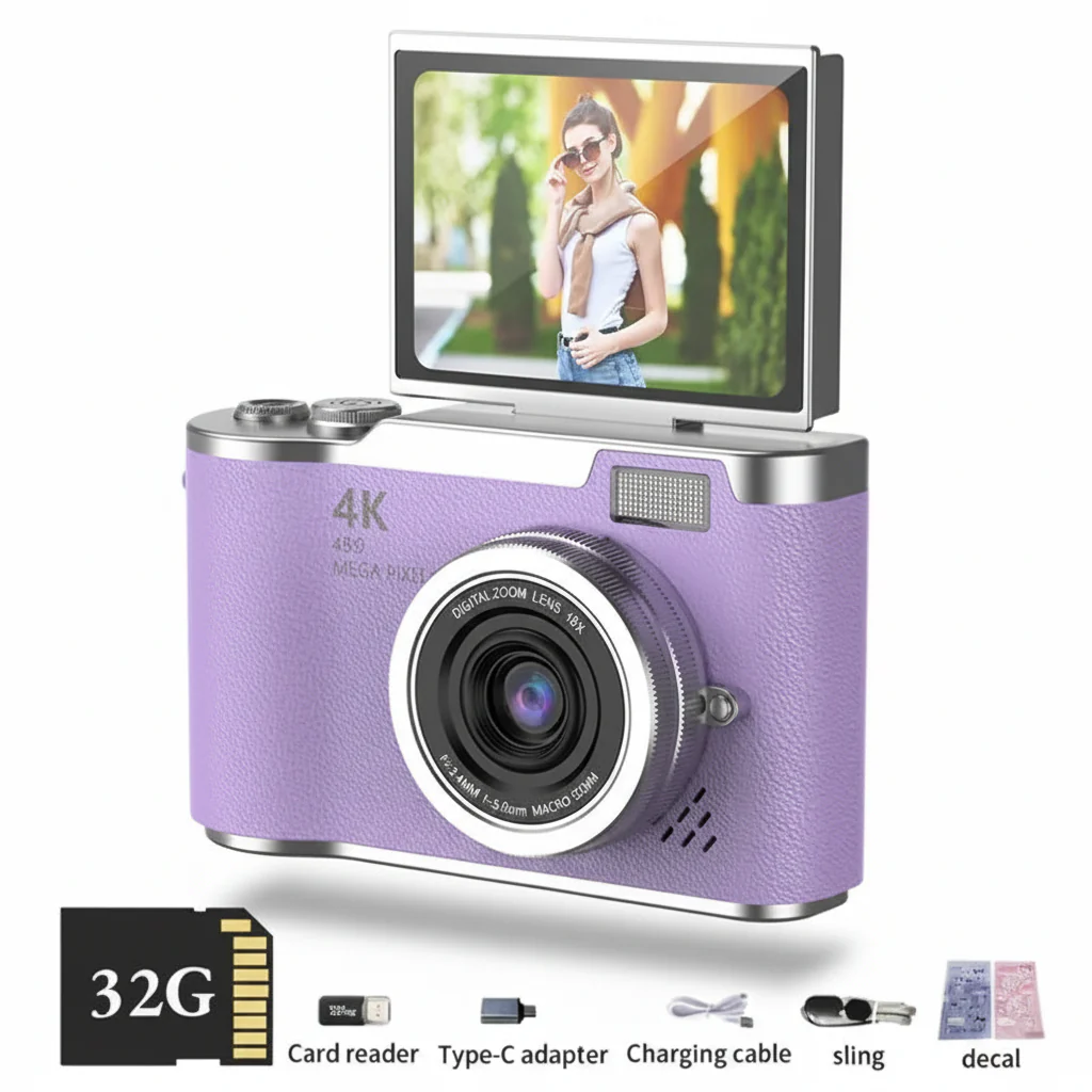 Digital Camera 4K Flip Screen 48MP 8X Zoom Compact Photo Video