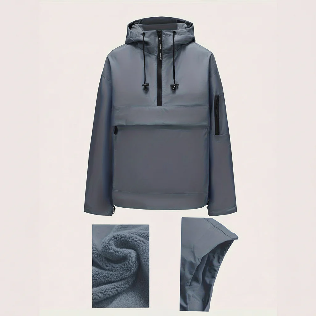 Hooded Jacket Casual Pullover Zipper Pocket