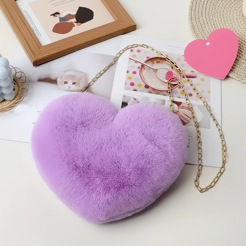 Shoulder Bag Faux Fur Heart Crossbody Chain Purse