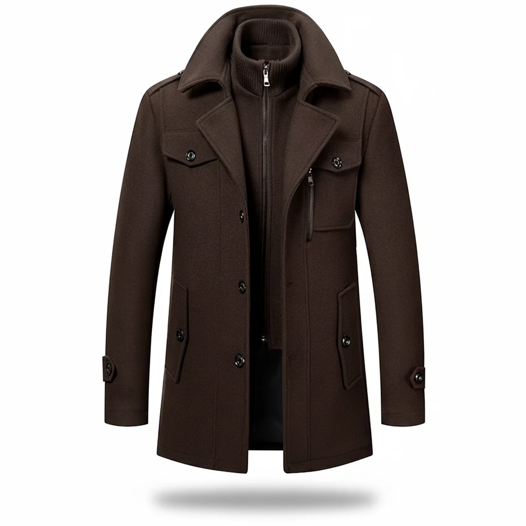 Men Winter Coat Blend Insulated Long Trench Jacket