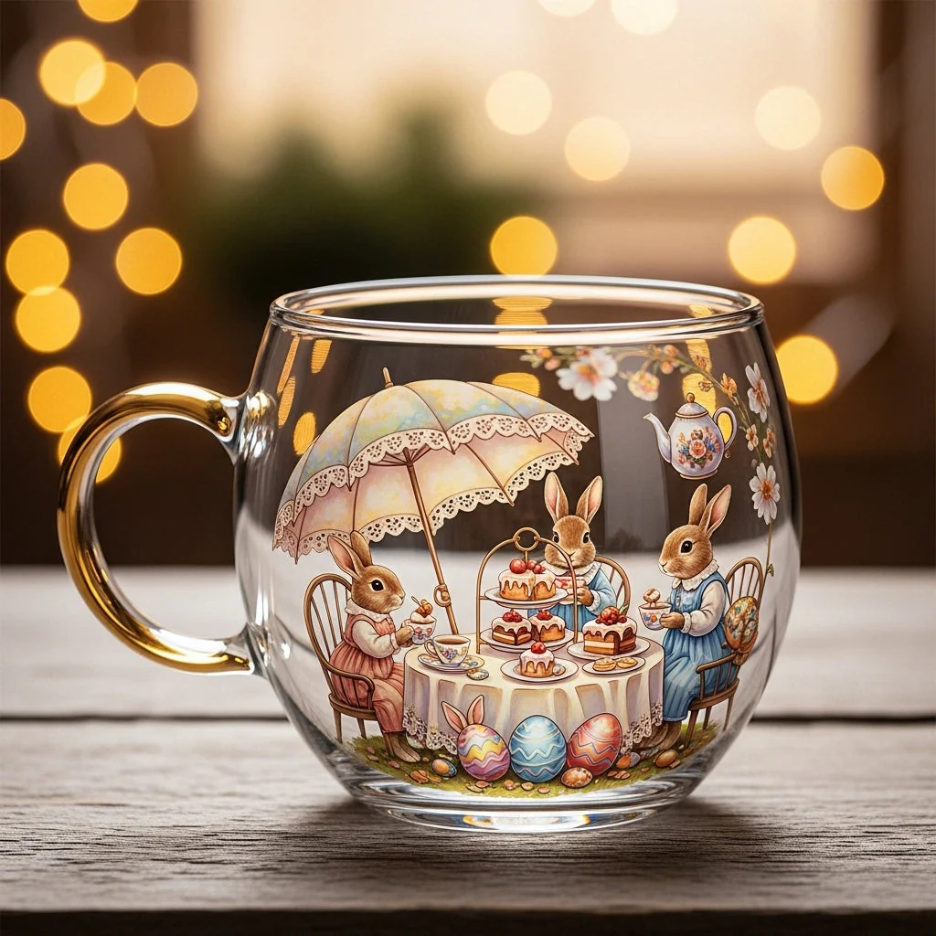Christmas Glass Mug Winter Motifs Festive Hot Beverage Cup