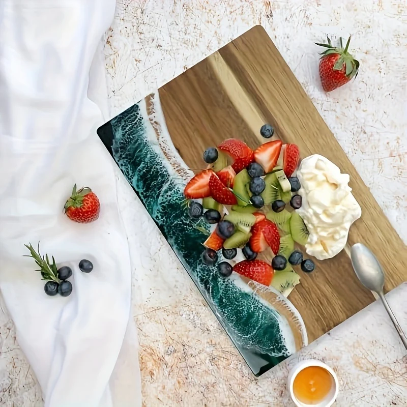 Wave Resin Cutting Board | Ocean-Inspired Acacia Wood Cheese & Serving Board