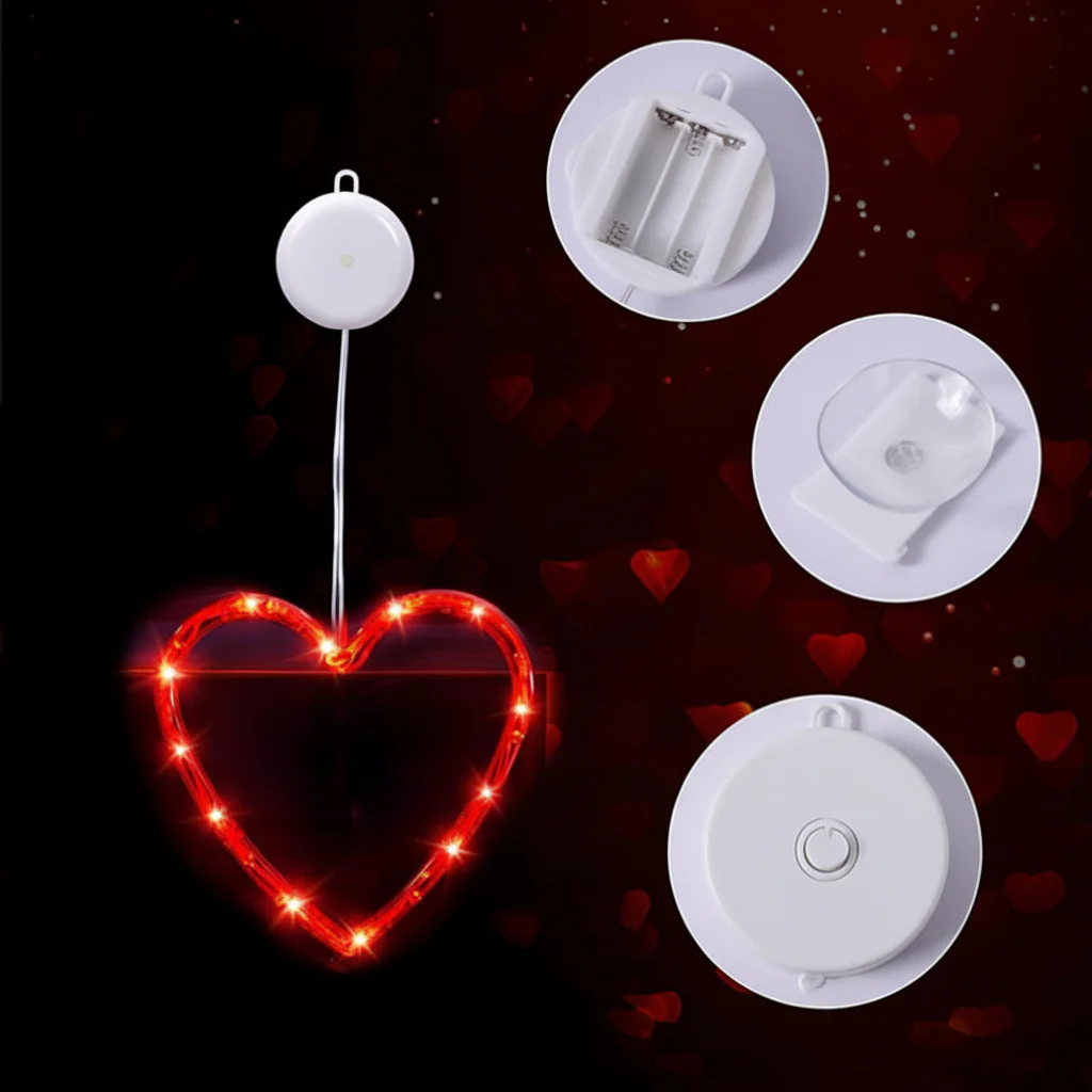 LED Lights Heart Window Suction Cup Battery Powered Romantic Decor